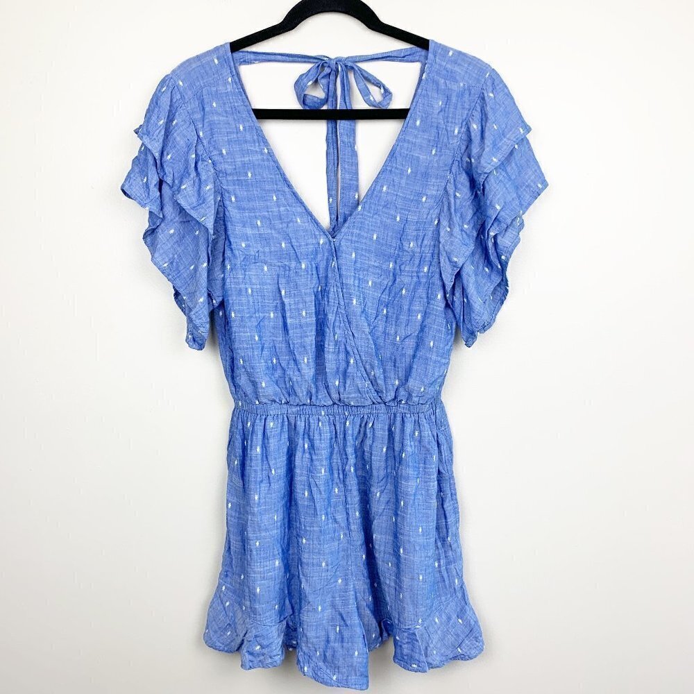 American Eagle Outfitter Blue 100% Viscose Ruffled Romper - Size Medium